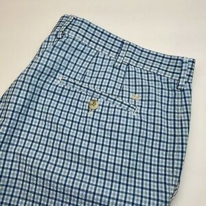Peter Millar Seersucker Golf Shorts‎ Men's 38 Crown Sport Blue Plaid Nylon Blend
